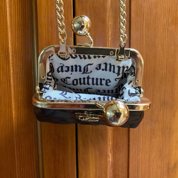 Juicy Couture Black Small Purse Swarovski Crystals Logo - Chain strap - NWT - Picture 8 of 10